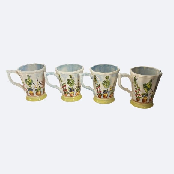 Ma Maison Ceramic Mug Set 4 Floral Butterfly Hand Painted by Tabletops Unlimited - Picture 7 of 15